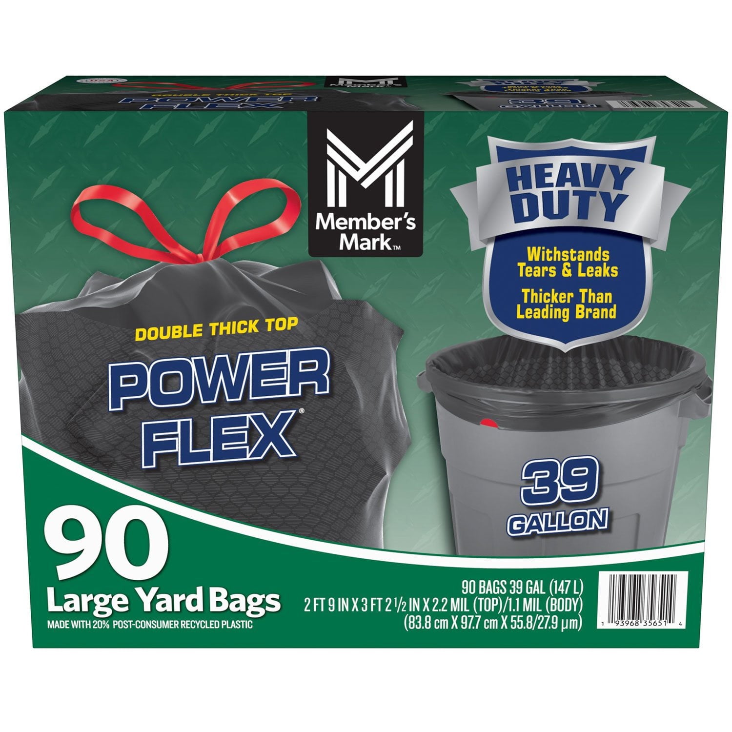Member's Mark 39 Gallon Power Flex Drawstring Yard Trash Bags (90 Count)