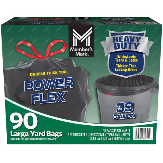 Member's Mark 39 Gallon Power Flex Drawstring Yard Trash Bags (90 Count)