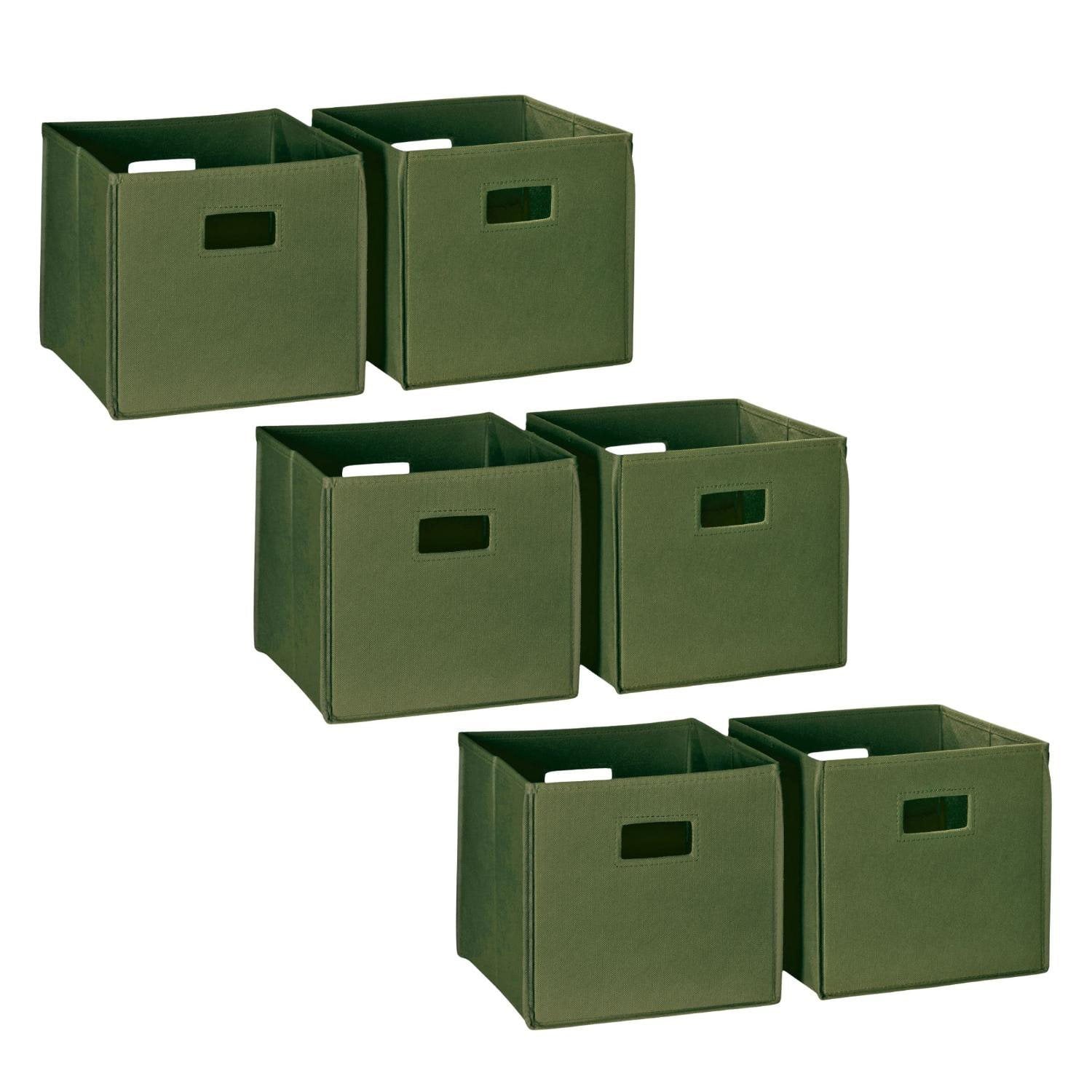 RiverRidge Folding Bins Cube Storage Cubbies, Set of 6 Playroom Organizers - Olive