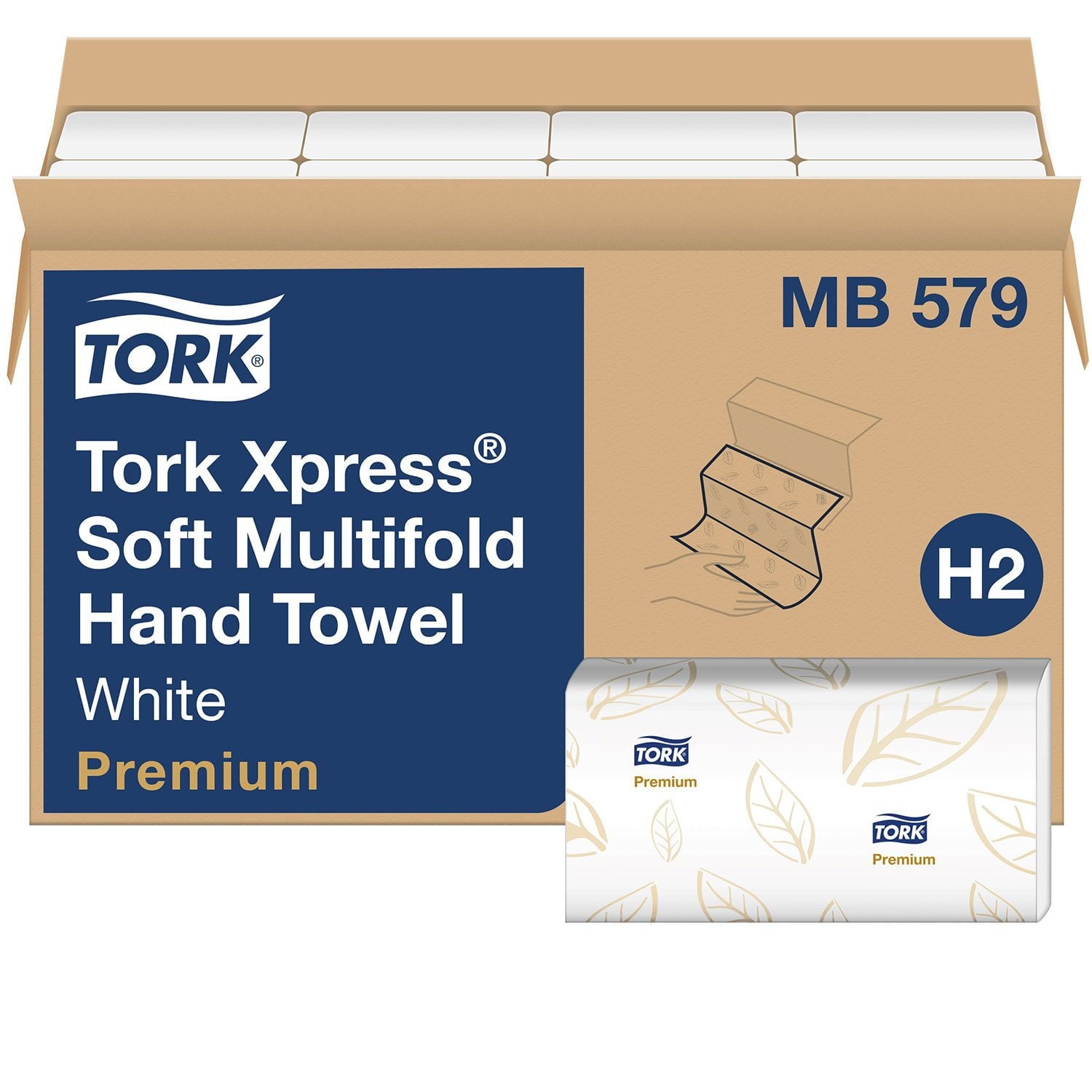 Tork Premium Soft Xpress Multifold 2-Ply White Blue Leaf Hand Towels – 16 Packs., 135 towels/pk