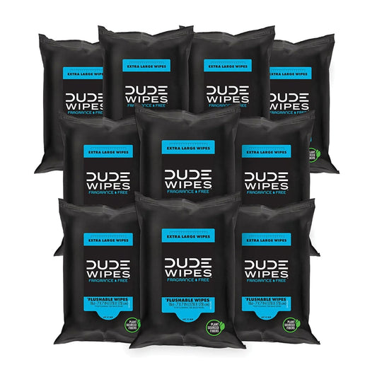DUDE WIPES XL Flushable Wipes, Fragrance Free – 10 Count, 180 wipes
