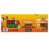 Nissin Hot and Spicy Ramen Noodle Soup Bowl, Chicken Flavor, 3.32 oz., 12 pk.