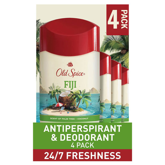 Old Spice Fiji Antiperspirant Deodorant, Palm Tree + Coconut – 2.6 oz, 4 Pack