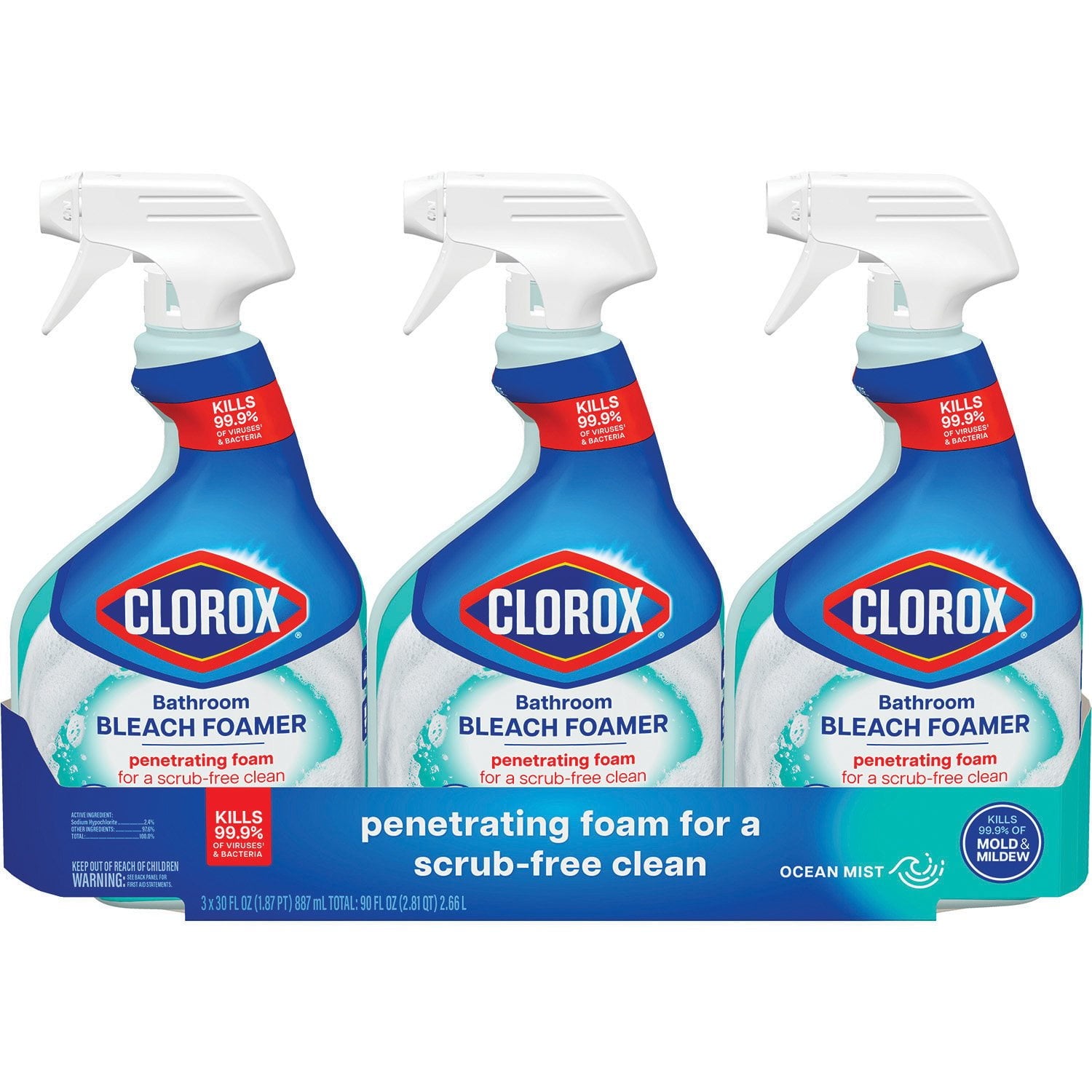 Clorox Bathroom Bleach Foamer, Ocean Mist – 3 Count, 90 fl. oz