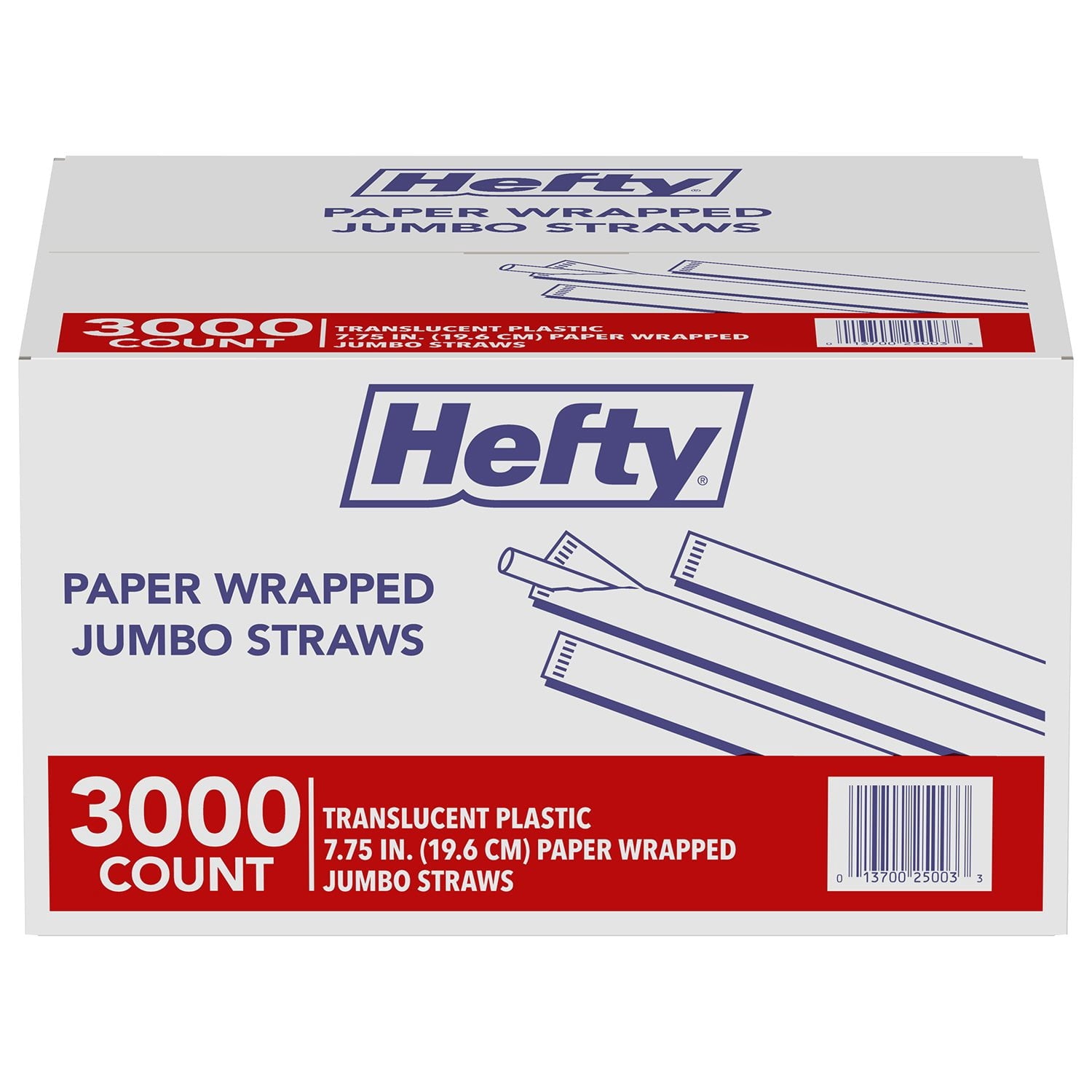 Hefty Jumbo Translucent Wrapped Plastic Straws, 7.75", 3 – 000 Count