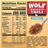 Wolf Brand "No Bean" Chili 15oz. - 6 Pack.