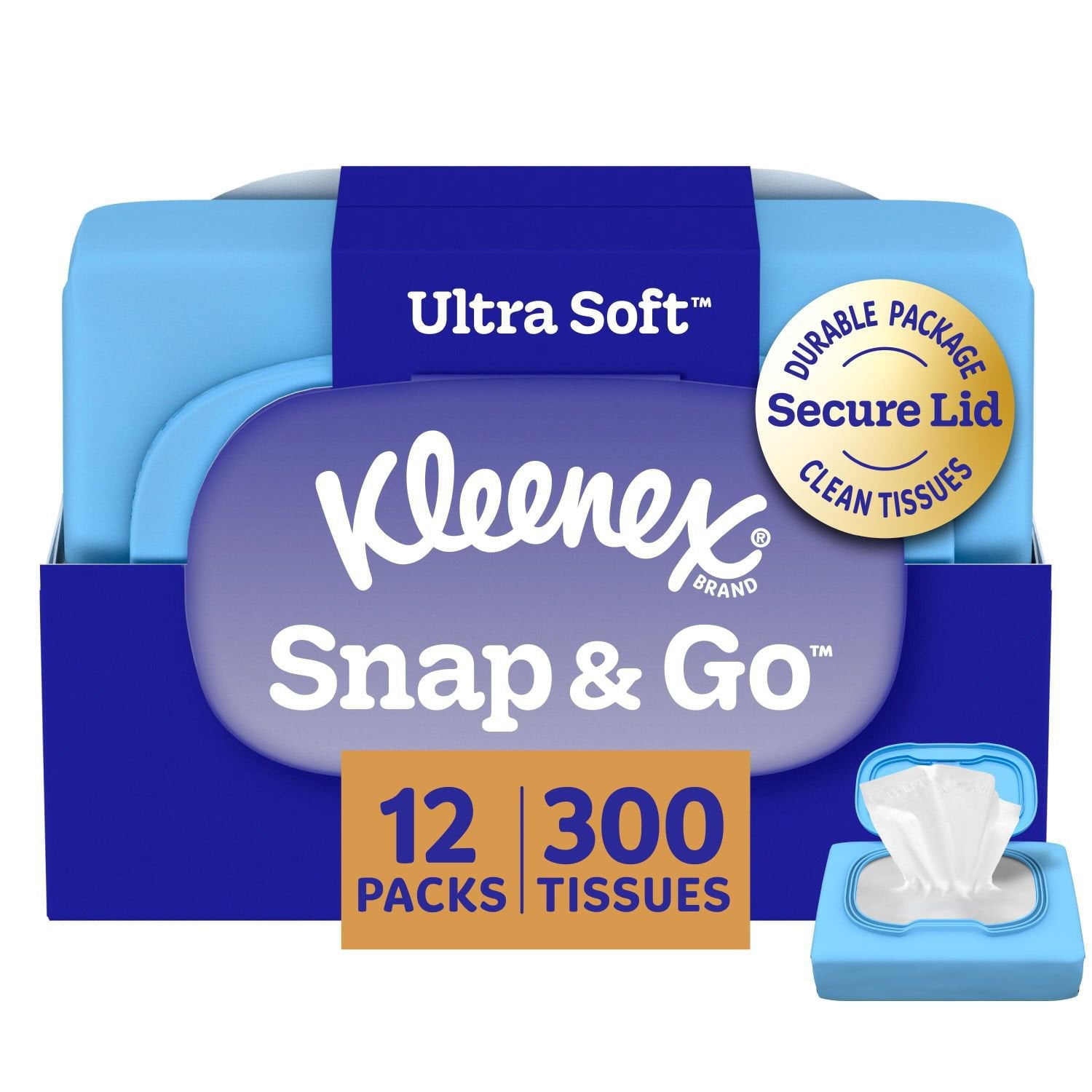 Kleenex Snap & Go Facial Tissues – 12 packs, 25 tissues/pack