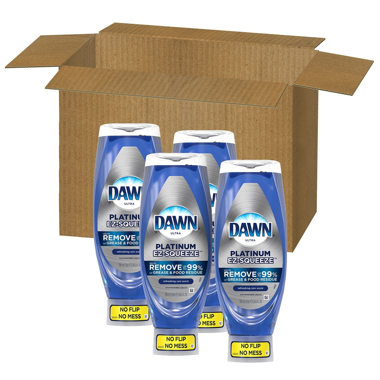 Dawn EZ-Squeeze Platinum Liquid Dish Soap, Fresh Rain Scent – 4 Pack, 97.2 fl. oz