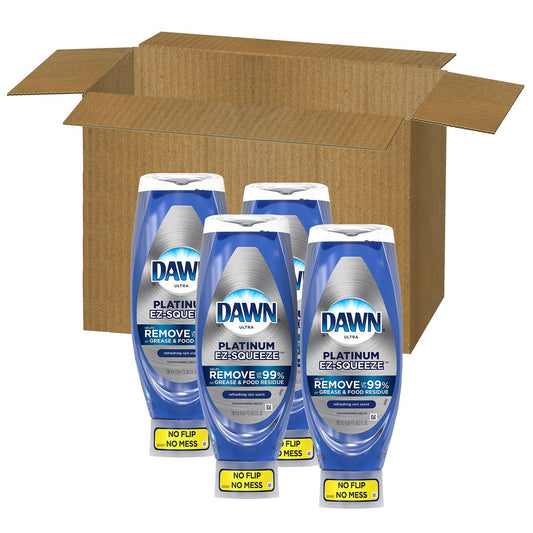 Dawn EZ-Squeeze Platinum Liquid Dish Soap, Fresh Rain Scent – 4 Pack, 97.2 fl. oz