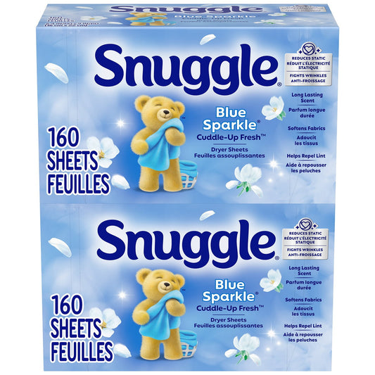 Snuggle Fabric Softener Dryer Sheets, Blue Sparkle – 320 Count