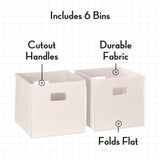 RiverRidge Folding Bins Cube Storage Cubbies, Set of 6 Playroom Organizers - Cream