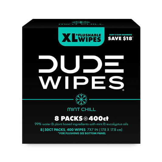 DUDE WIPES XL Flushable Wipes, Mint Chill – 8 Count, 400 wipes