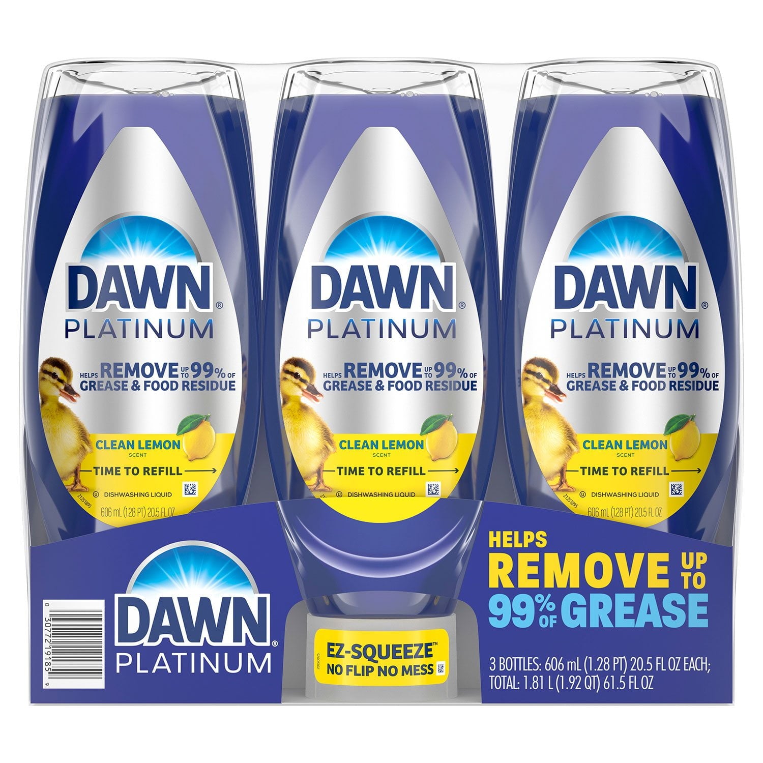 Dawn Platinum EZ- Squeeze Liquid Dish Soap, Lemon – 3 Count, 61.5 fl. oz