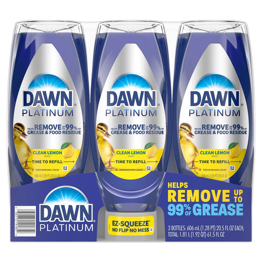 Dawn Platinum EZ- Squeeze Liquid Dish Soap, Lemon – 3 Count, 61.5 fl. oz