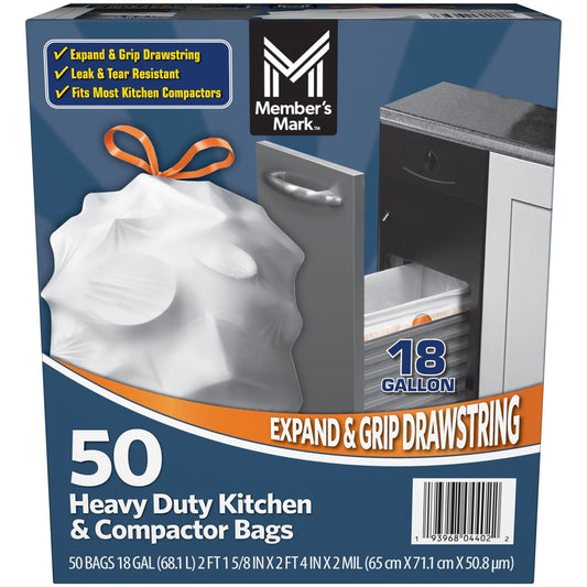 Member's Mark Heavy Duty 18-Gallon Kitchen & Compactor Trash Bags – 50 Count