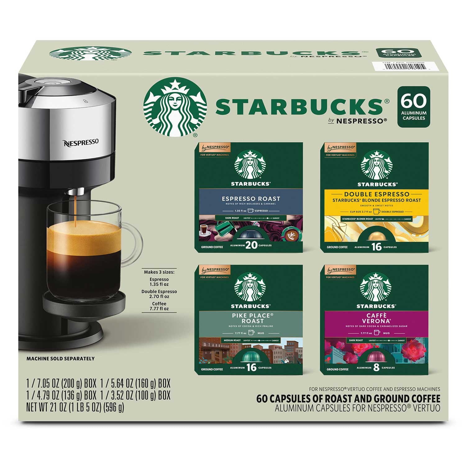 Starbucks by Nespresso Vertuo Coffee Pods, Variety Pack, 60 ct.