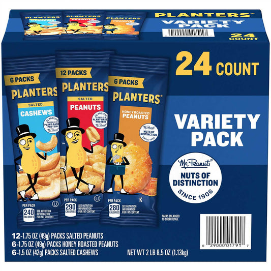 Planters Variety Pack Cashews &amp; Peanuts, 24 pk.