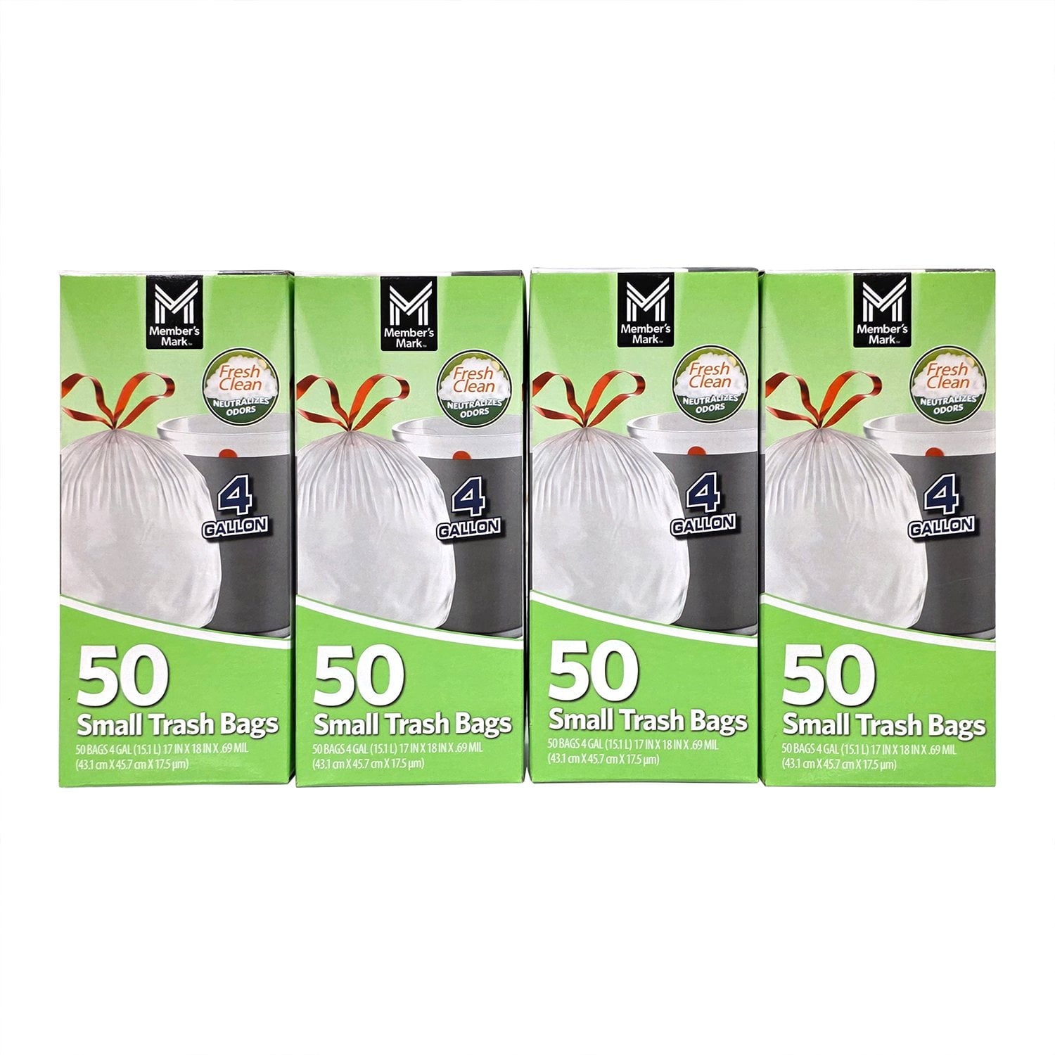 Member's Mark 4-Gallon Drawstring Trash Bags, Fresh – 200 Count