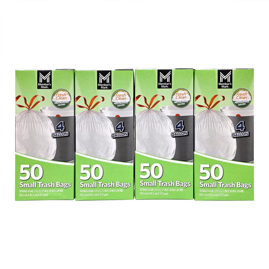 Member's Mark 4-Gallon Drawstring Trash Bags, Fresh – 200 Count