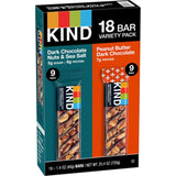 KIND Snack Bars Variety Pack, Dark Chocolate Nuts &amp; Sea Salt and Peanut Butter Dark Chocolate, 18 ct.