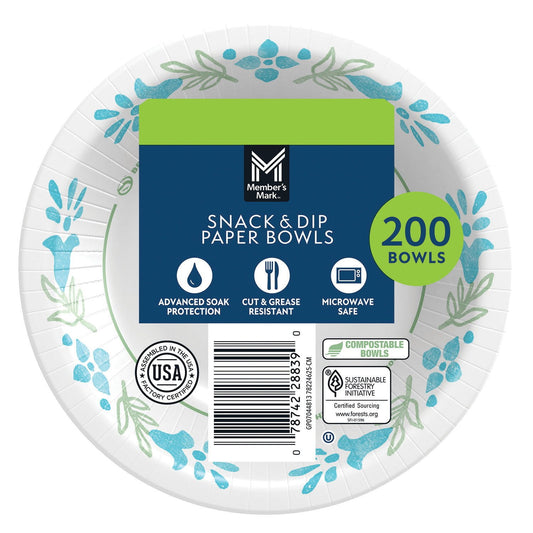Member's Mark Snack/Dip Paper Bowls – 12 oz, 200 Count
