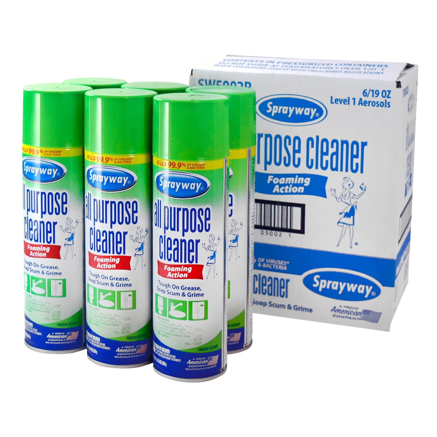 Sprayway All-Purpose Disinfectant Cleaner – 19 oz cans, Choose Pack Size