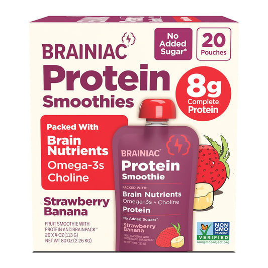 Brainiac Protein Smoothie, Strawberry &amp; Banana, 4 oz., 20 ct.
