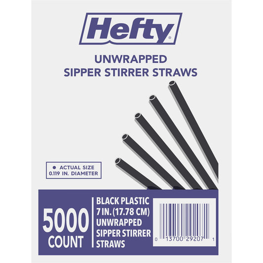 Hefty Unwrapped Plastic Sipper Stirrer Straws, 7" – 5000 Count