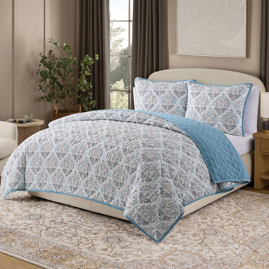Member's Mark Microfiber Printed Quilt Sets - Blue - Full/Queen