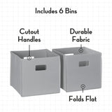 RiverRidge Folding Bins Cube Storage Cubbies, Set of 6 Playroom Organizers - Gray