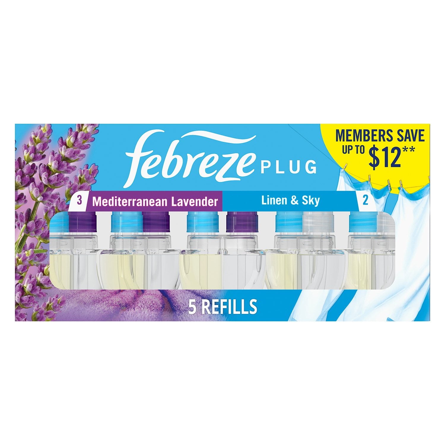 Febreze Plug Air Freshener, Mediterranean Lavender + Linen & Sky, 5 refills, 4.35 fl. oz