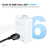 Tech Squared USB Wall Outlet Expander with Built in Retractable Cable