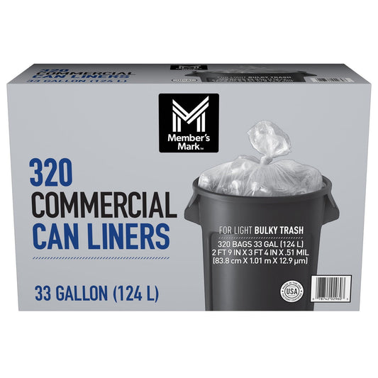 Member's Mark 33 Gallon Commercial Can Liners – 320 Count