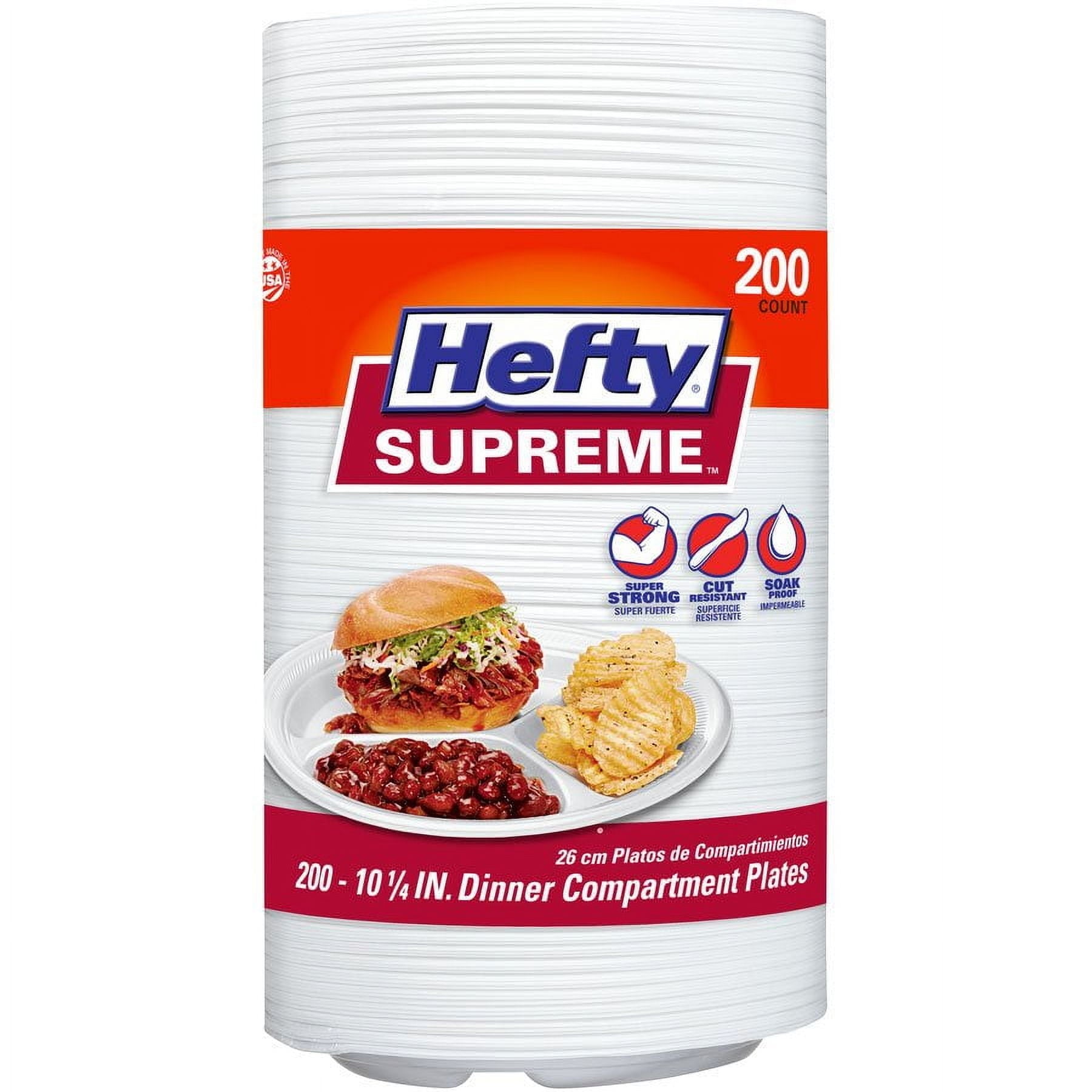 Hefty Supreme 3-Compartment Foam Plates, 10 1/4" – 200 Count