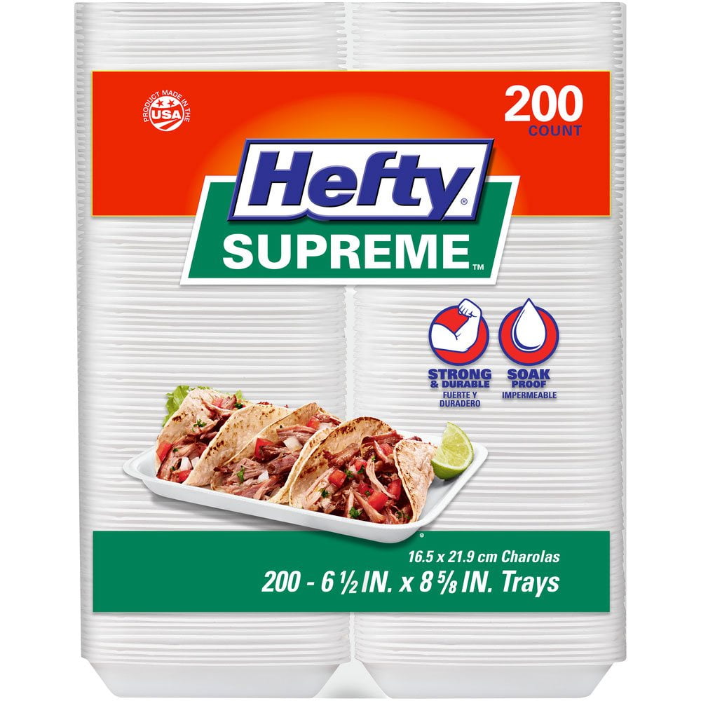 Hefty Supreme Foam Charola Trays, 6.5" x 8.625" 200 Count