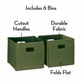 RiverRidge Folding Bins Cube Storage Cubbies, Set of 6 Playroom Organizers - Olive