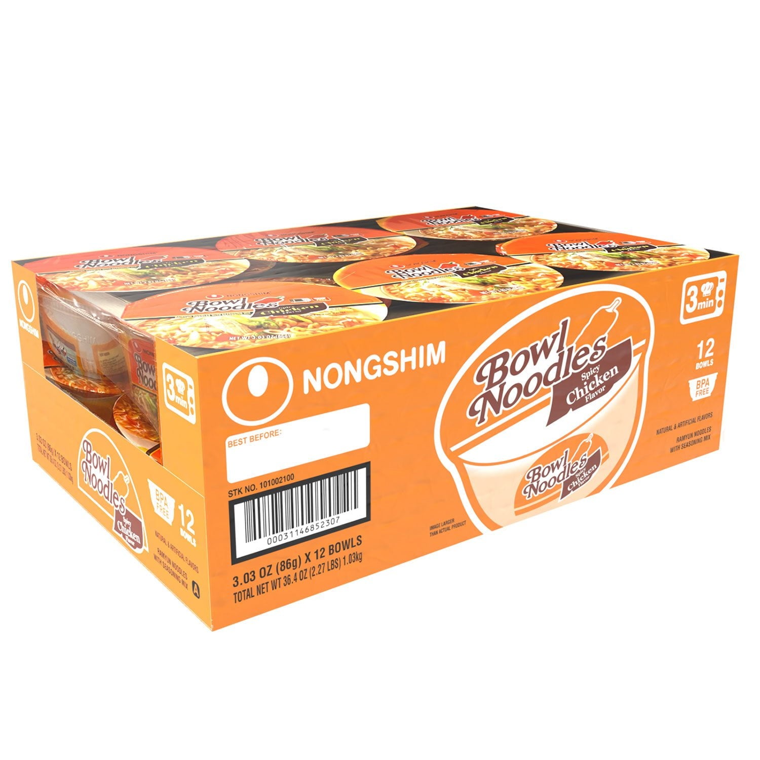 Nongshim Spicy Chicken Ramen Noodle Soup Bowl 3.03 oz - 12 Count