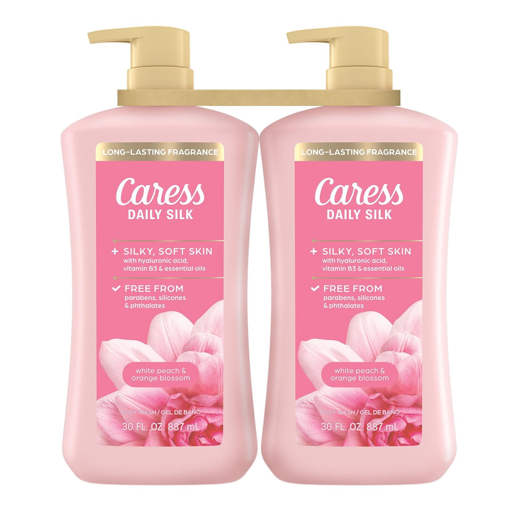 Caress Daily Silk Hydrating Body Wash, White Peach & Orange Blossom – 30 fl oz, 2 Pack