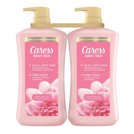 Caress Daily Silk Hydrating Body Wash, White Peach & Orange Blossom – 30 fl oz, 2 Pack