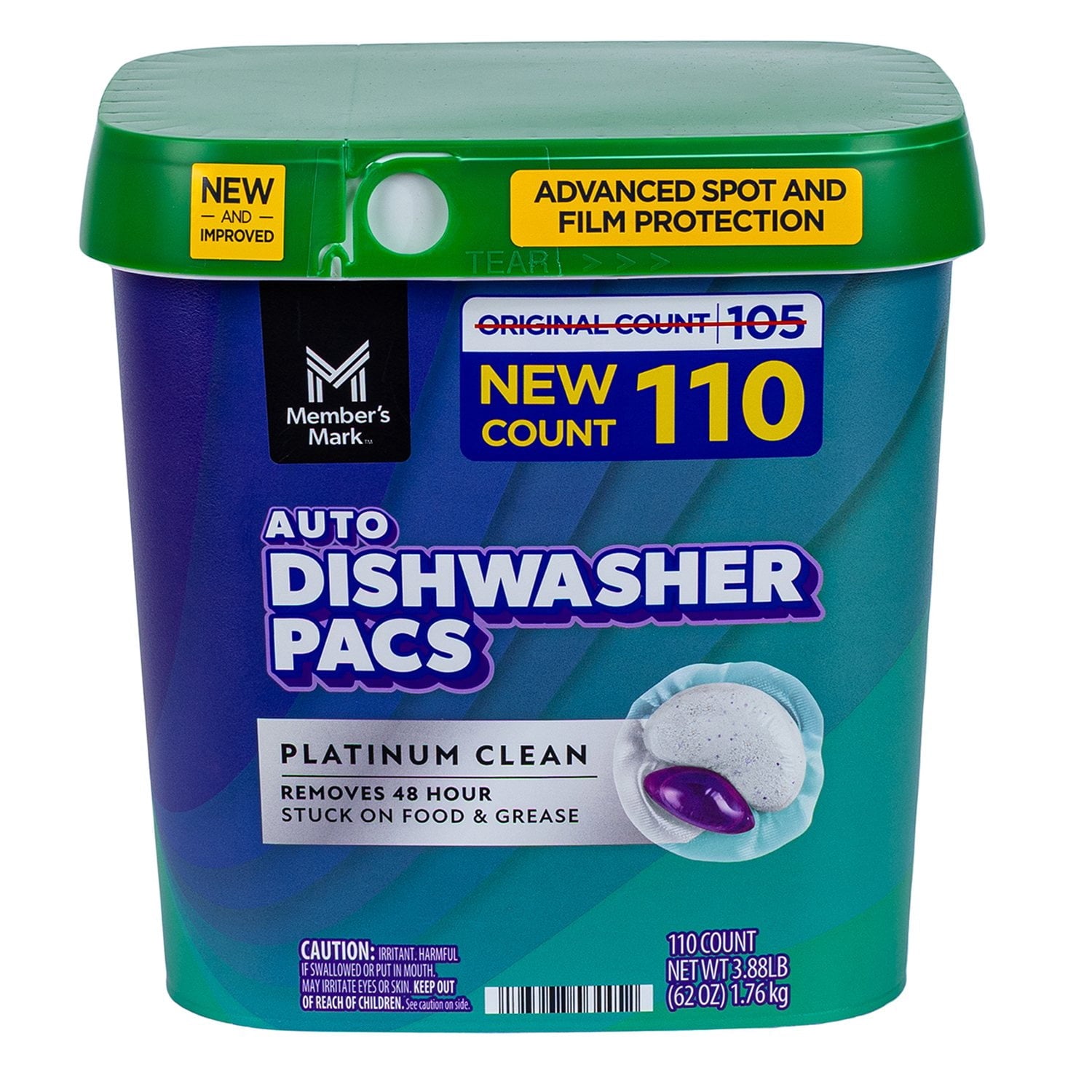 Member's Mark Platinum Clean Automatic Dishwasher Pacs, Fresh Clean – 110 Count