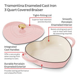 Tramontina 3-Quart Heart Shape Enameled Cast Iron Dutch Oven (Shallow, Oven Safe)