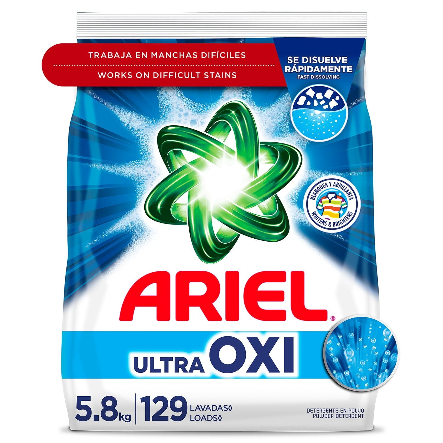Ariel Ultra Oxi Powder Laundry Detergent, Original – 129 Loads, 205 oz