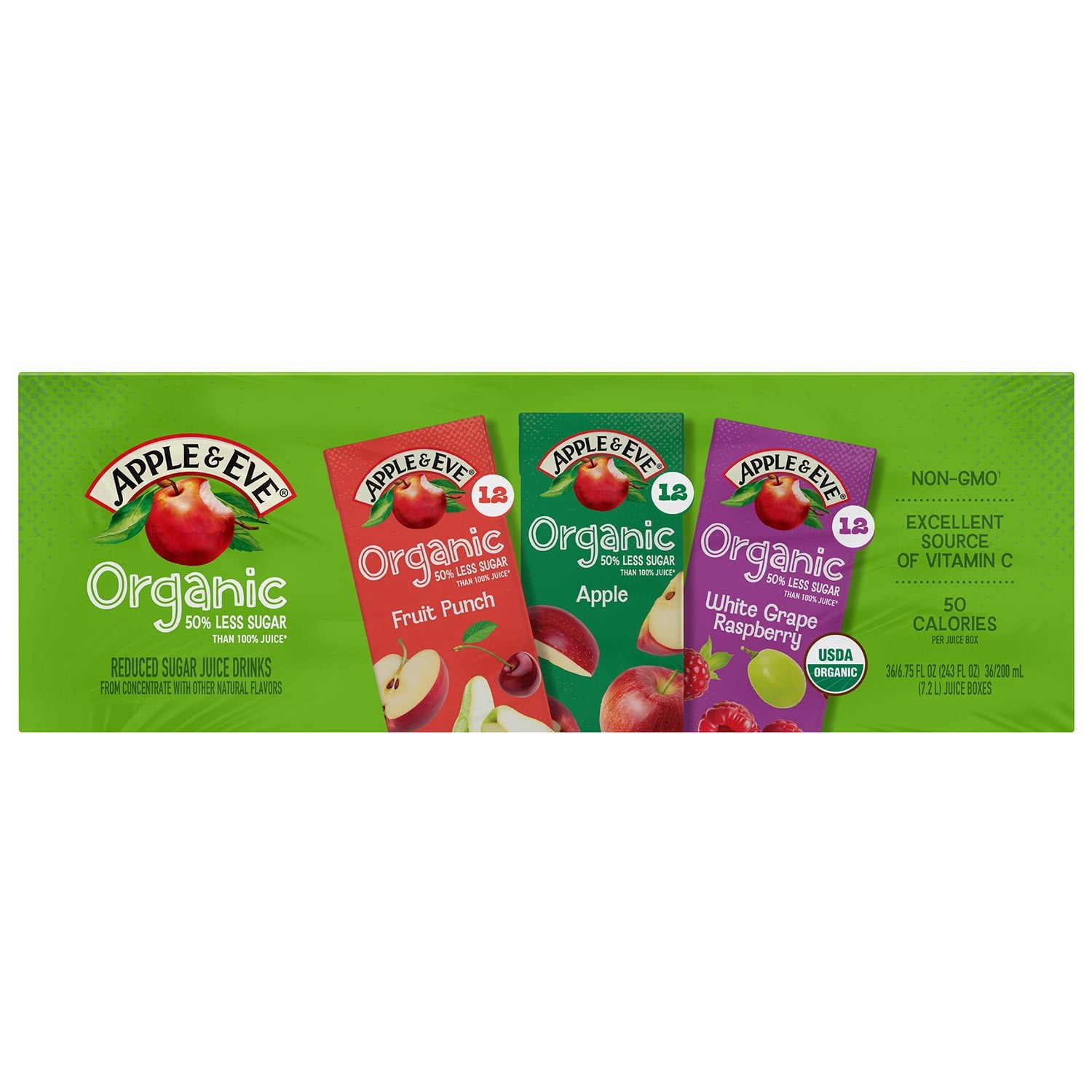 Apple &amp; Eve Organic Reduced Sugar Variety Pack, 6.75 fl. oz., 36 pk.