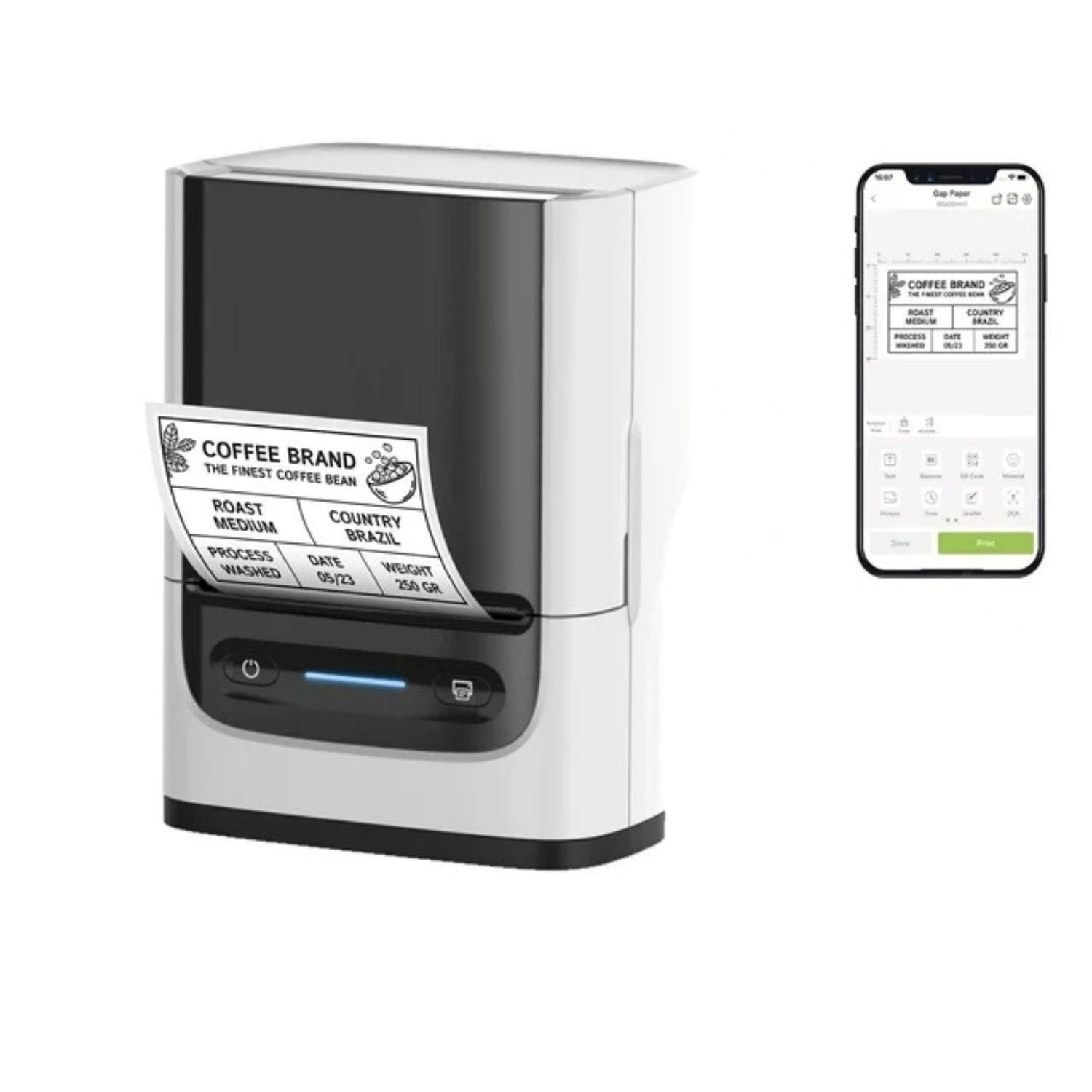 Nelko PM220 Bluetooth Label Printer with 50x30mm 100pcs Roll - White