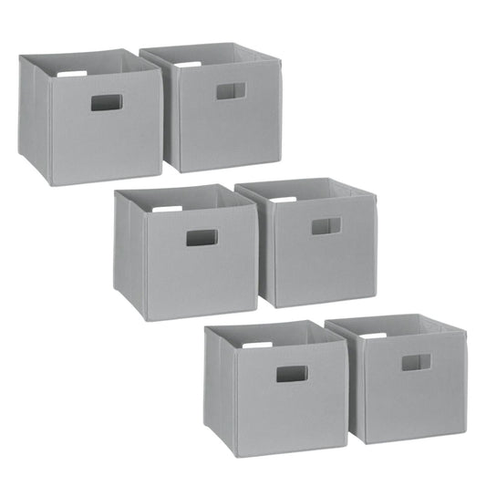RiverRidge Folding Bins Cube Storage Cubbies, Set of 6 Playroom Organizers - Gray