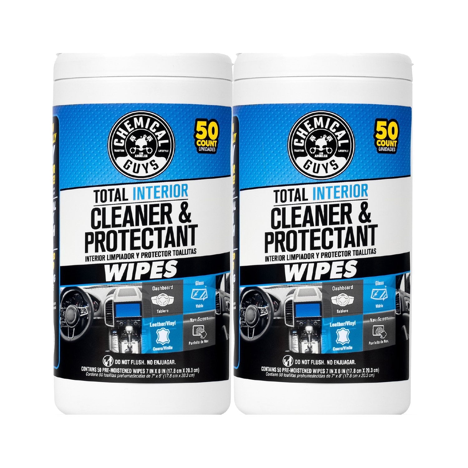 Chemical Guys Total Interior Cleaner & Protectant Wipes in Canister (50ct) English/Spanish. 2PK. (SAM'S CLUB EXCLUSIVE)