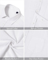 Men’s White Linen Blend Short Sleeve Shirt with Pocket – Large