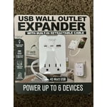Tech Squared USB Wall Outlet Expander with Built in Retractable Cable