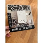 Tech Squared USB Wall Outlet Expander with Built in Retractable Cable