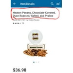 Heaton Pecans, Chocolate-Covered, Oven Roasted/ Salted, and Praline